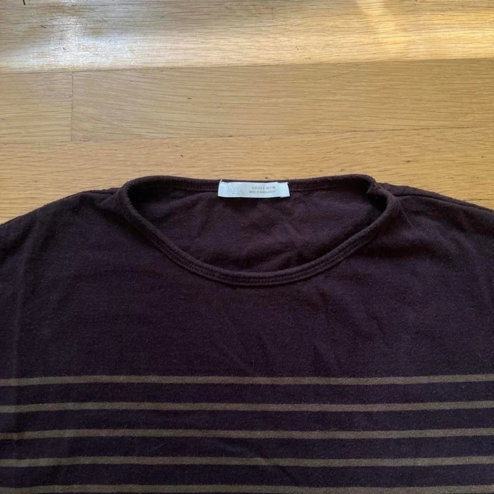 Zara Brown striped long sleeve shirt, Women's Small - Picture 3 of 6